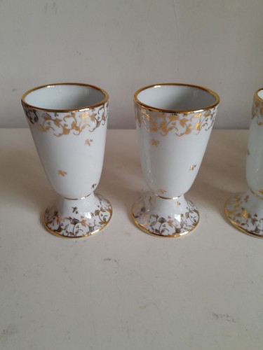 6 X Vintage P.Dussault White/Gold French Porcelain Wine Goblets 13cm VGC - Picture 2 of 6