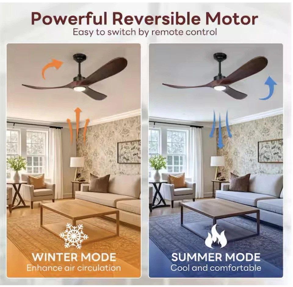 52/60/70in Farmhouse Ceiling Fan Light with Remote 3 Wood Blades Outdoor DC Fan - Image 3 of 4