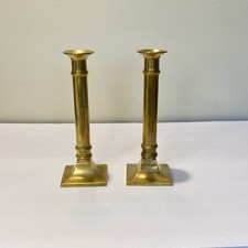 Neoclassical Classic Column Square Brass Taper Candle Holder Pair Heavy Set Of 2