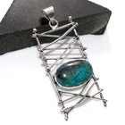 925 Silver Plated Awesome Chrysocolla Pendant 2.7" Independence Day Sale GW