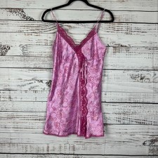 Women's VTG Victoria Secret Angels Pink Lace Satin Silky Lingerie Nightgown MED