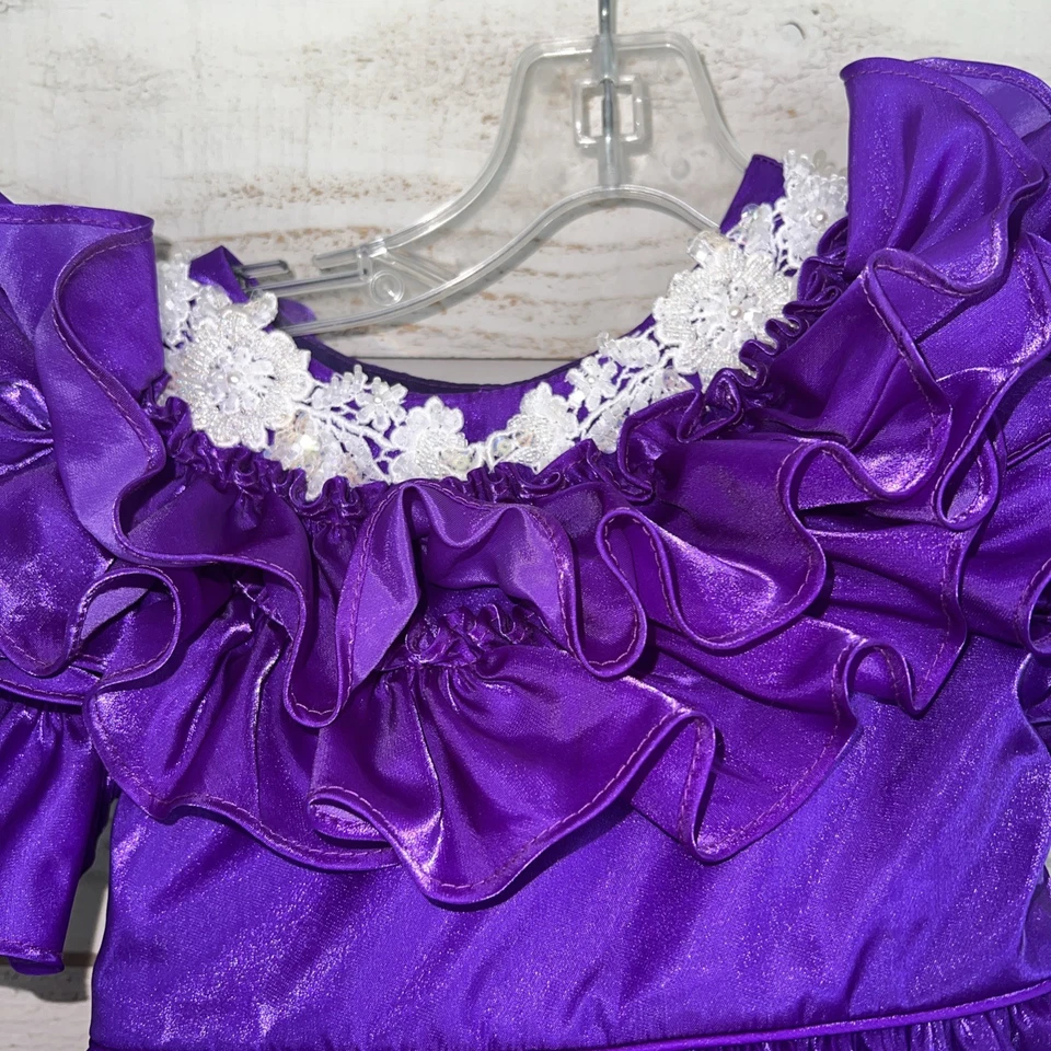 复古 PAZAZZ 女婴 学步儿童 紫色 圆圈 复古 连衣裙 美国制造 选美 2T — 第 4/4 张图片