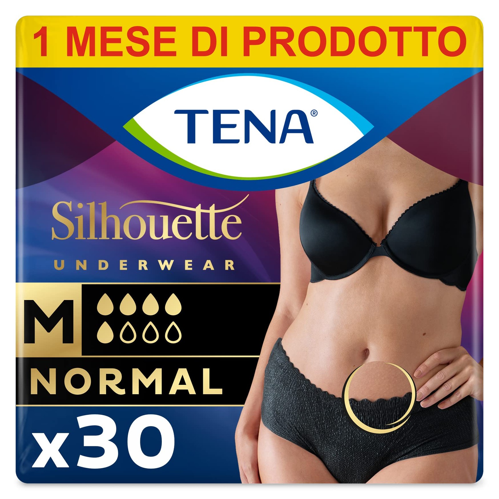 TENA Silhouette Noir Vita Bassa Taglia M: Protezione Discreta 30 Pezzi