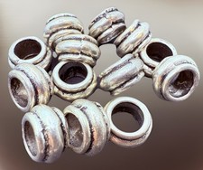 Large Hole Solid Metal Spacer Beads Barrel 12mm Plated Silver Qty:13