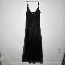 Vintage Lily Of France Black Sheer Nightgown With Side Slit Size Medium