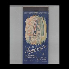 Vintage Matchbook Cover Boxing Champ Jack Dempsey's Bar New York NY