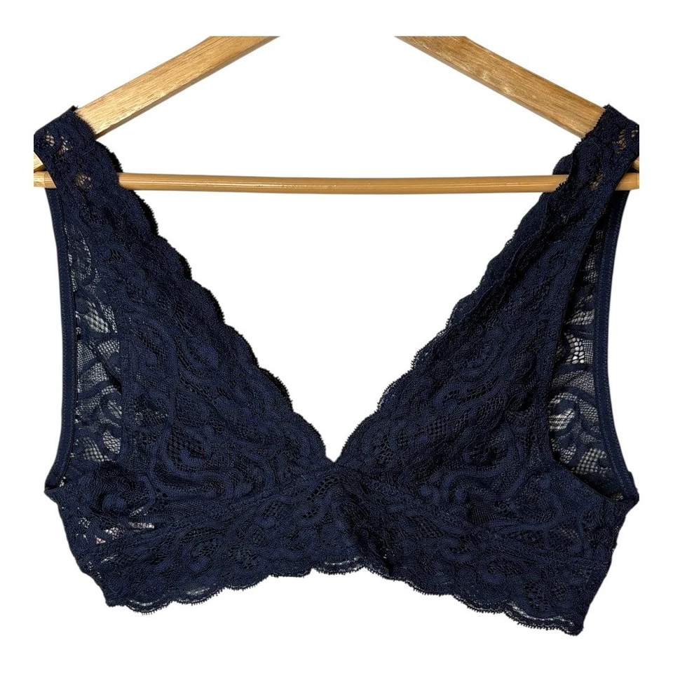 Lily of France Lace Bralette Bra Navy Blue Wireless Lightweight Size Large - Image 4 of 4