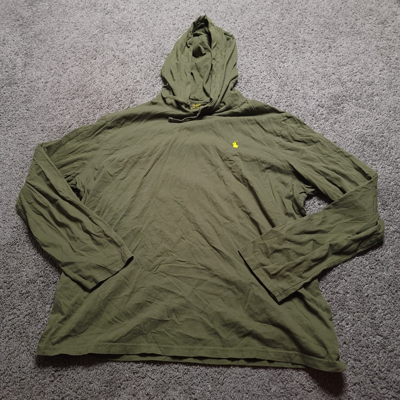 Polo Ralph Lauren Felpa con Cappuccio Uomo XL Pullover Pony Ricamato Verde Giallo
