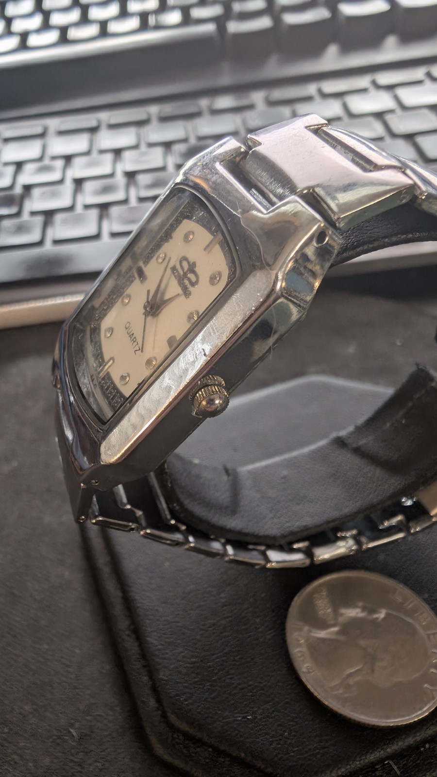 Geneva Quartz Rectangular Silver Tone Watch Cryst… - image 4