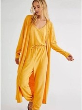 Free People Beach Duster Long Maxi Cardigan Sz S Open Front Boho Mustard Yellow