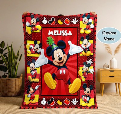 Custom Name Mickey Mouse Fleece Blanket, Cartoon Style Gift For Boys And Girls