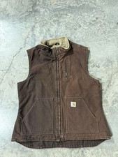 Vintage Carhartt Vest WV001 DKB Dark Brown Sherpa Lined Size Large RARE FADE