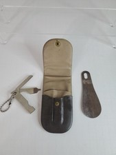 Vintage Men's Shoe Horn And Pocket Knife With Leather Carrying Case Travel Set