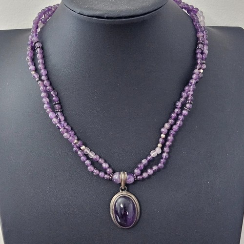 Sterling Silber Amethyst Perlen Halskette mit Anhänger 2 Strang 16" - Bild 1 von 12