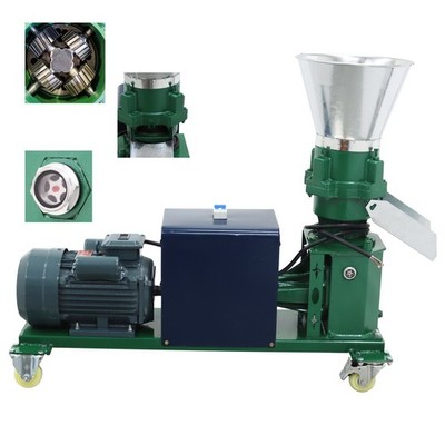 220V Feed Pellet Mill Machine 4-Roller Die Poultry Food Pelletizer W/12mm Plate