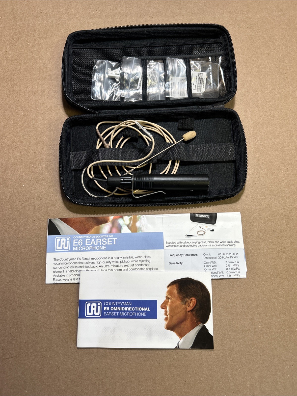 Countryman E6 Omnidirectional Earset Microphone w/ Case & Clips w/ 3 Pin XLR