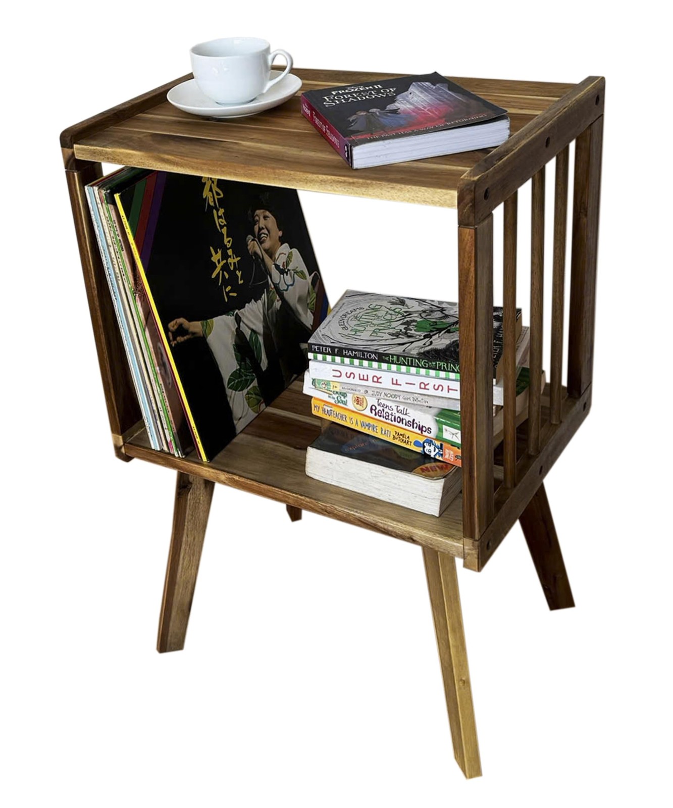 Wooden Vinyl Record Player Stand with Storage for 100 LPs – Compact Display Holder