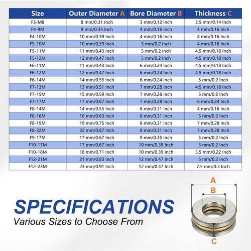 Thrust Ball Bearings 8x16x5 mm, 4 Pcs Single Row Roller for System, Silver - Afbeelding 5 van 7