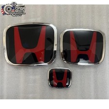 Set Of 3 Black Red Front Rear Badge Emblem For Honda Civic 2 Door Coupe2006-2011