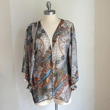 Umgee Women's M Boho Crochet Pom Pom Bell Sleeve Open Front Cardigan Kimono
