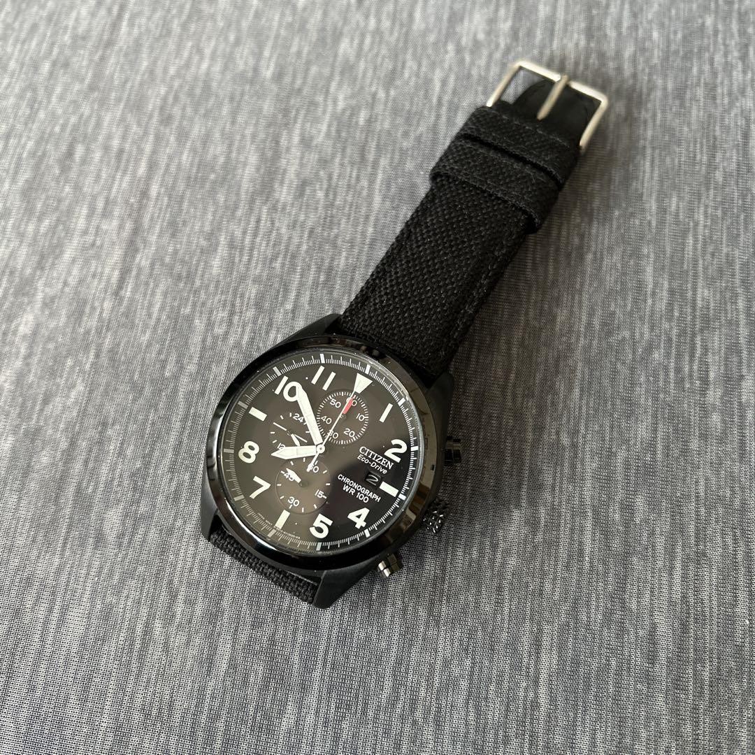 Citizen Mens Chronograph Black Analog Watch with Date Display