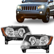 Headlights Halogen Black Housing Clear Lens 11-13 Jeep Grand Cherokee CH2502224