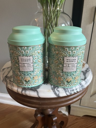 William Morris At Home Tea Tin Set Floral Storage Canisters Green Kitchen-Empty