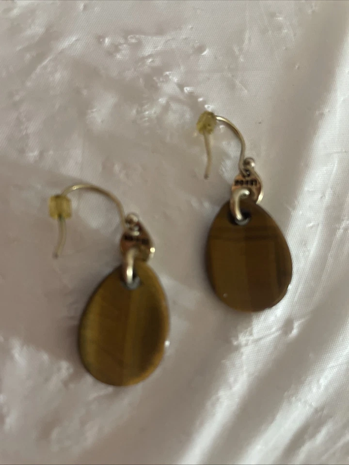 Brincos perfurados pendurados vintage em forma de lágrima Monet olho de tigre genuíno - Imagem 2 de 3