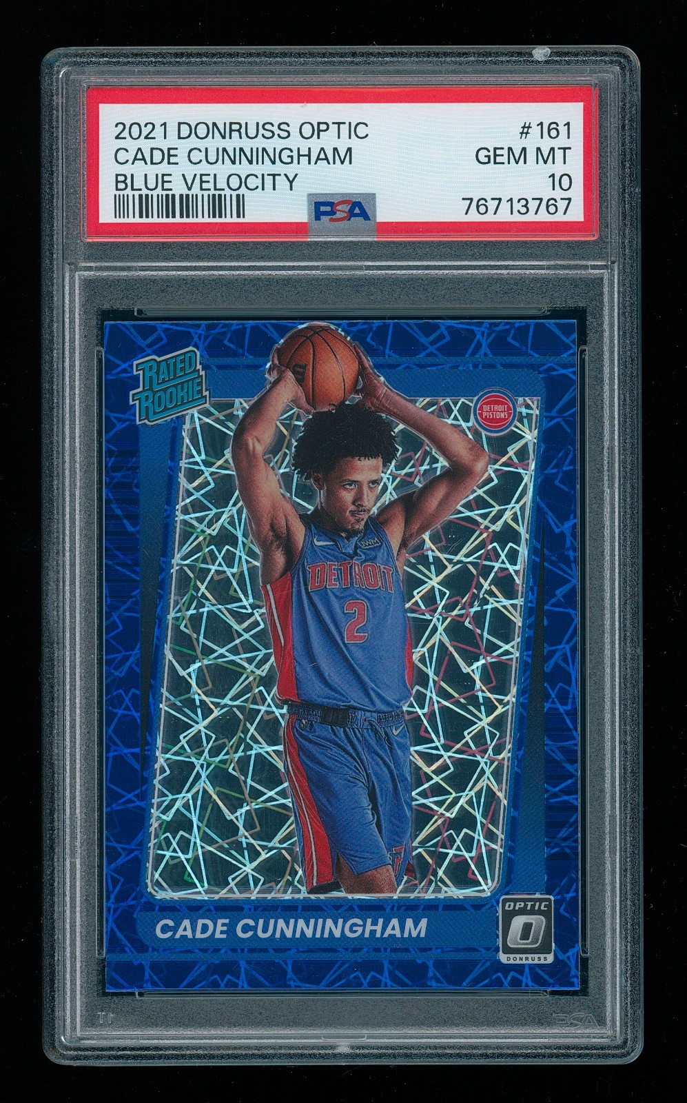 2021-22 Donruss Optic CADE CUNNINGHAM #161 RC Rated Rookie Blue Velocity PSA 10