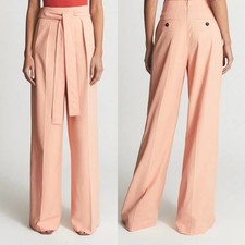 REISS Malin Wide Leg Tie High Waist Detail Trousers Apricot Peach US 10 NWOT