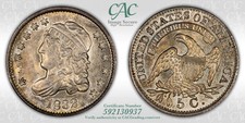 1832 CAPPED BUST HALF DIME CACG MS61 CAC FLASHY COIN