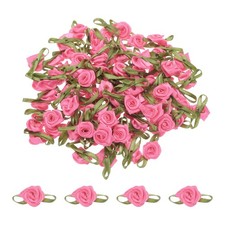 100pcs Dark Pink Ribbon Roses 5/8"x1-3/16" Mini Rose for Craft Little Satin Bows