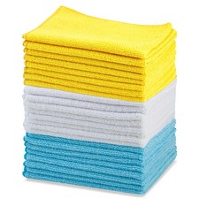 Amazon Basics Microfiber Cleaning Cloths, Ultra 24-Pack, Blue/White/Yellow