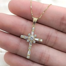 Cross Pendant Necklace for women Gold Plated Inlaid Chain Cubic Zirconia Gift