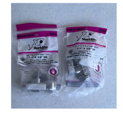 SharkBite Angle Stop Valve Push-To-Connect Lead Free 1/2'' x 3/8'' OD 2-Pack