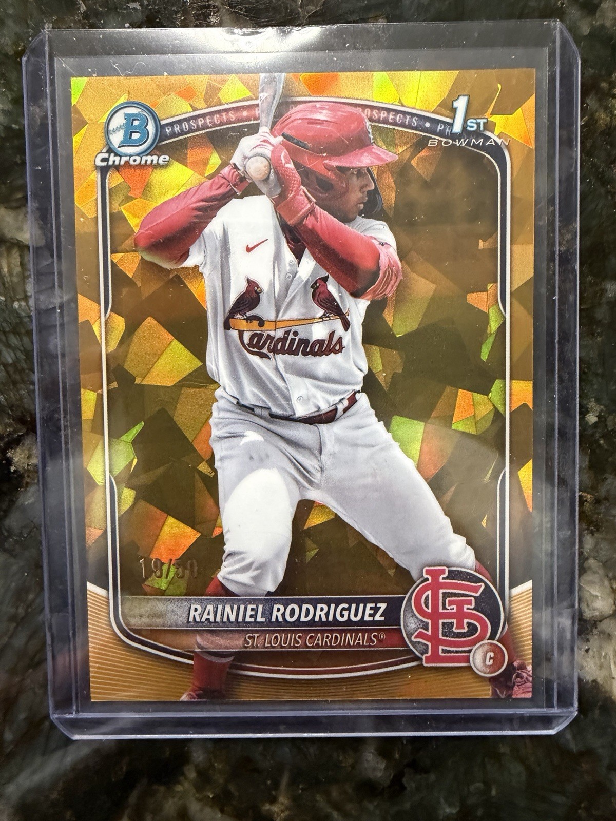 RAINIEL RODRIGUEZ 2025 BOWMAN CHROME 1ST SAPPHIRE GOLD REFRACTOR #/50 CARDINALS