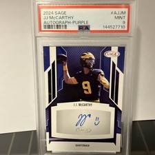 SAGE 2024 J.J. McCarthy Autograph Purple Parallel #A-JJM PSA 9 PSA POP 1