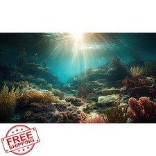 Riivvdise Aquarium Background Deep Ocean Coral Reef 24x12in Brown