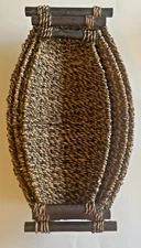 Woven Straw Baskets Oval Wood Handles Brown Nesting Set Of 3 Table Wall Rustic