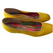 Vintage Oomphies Cloudhoppers Yellow Woven Block Heel Pumps Square Toe Size 5.5M