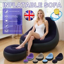 Inflatable Deluxe Lounge Chair & Foot Stool Gaming Outdoor Camping Blow Up Seat