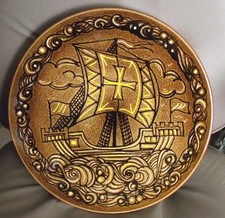POOLE Pottery AEGEAN D.Davis Vintage 13.5” Galleon Ship Wall Decor Plate Charger