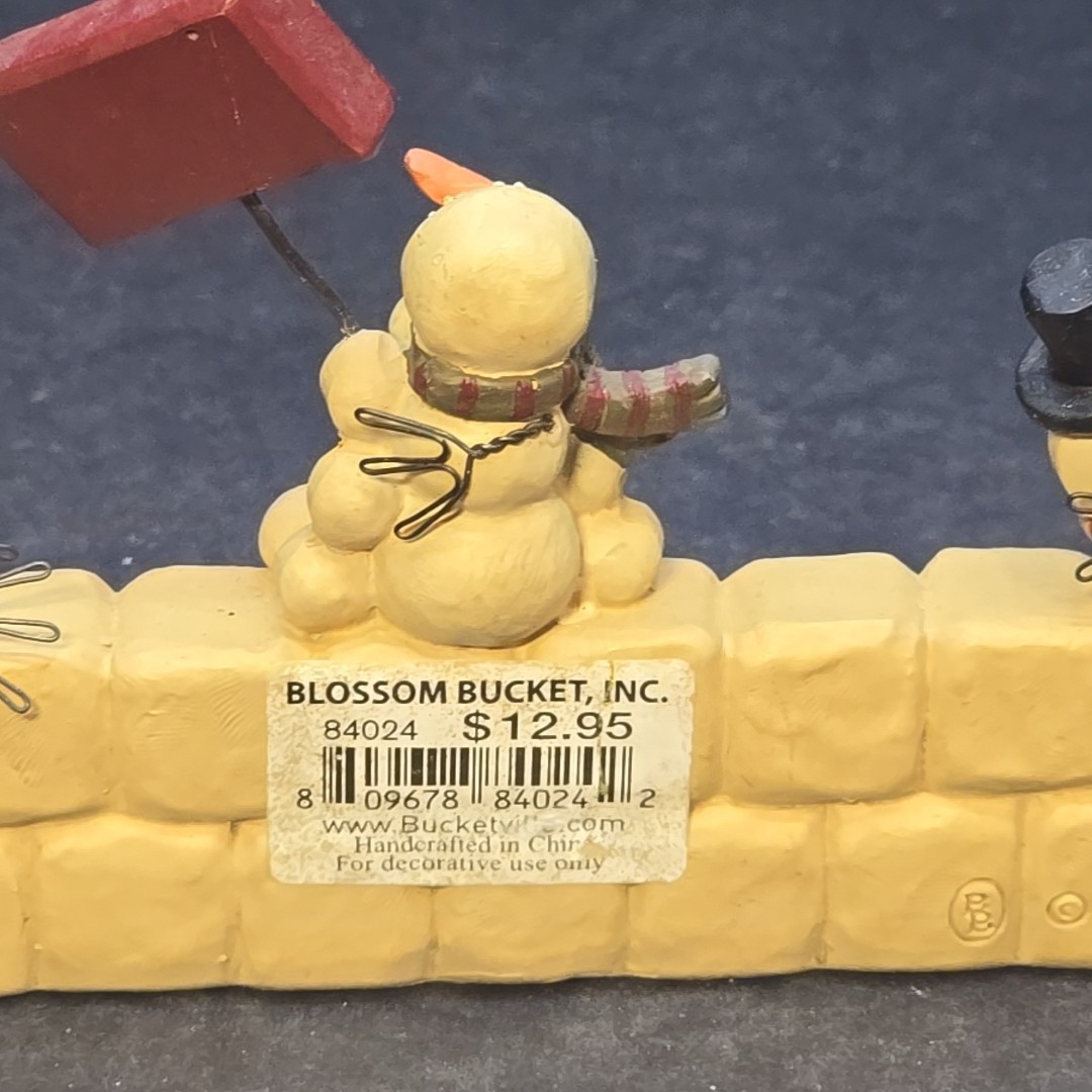 Blossom Bucket Suzi Skoglund "WINTER BLESSINGS" Shelf Sitter  Snowmen W/Scarves