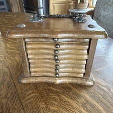 Vintage Wooden Coaster Set & Holder 8 Cork Co...