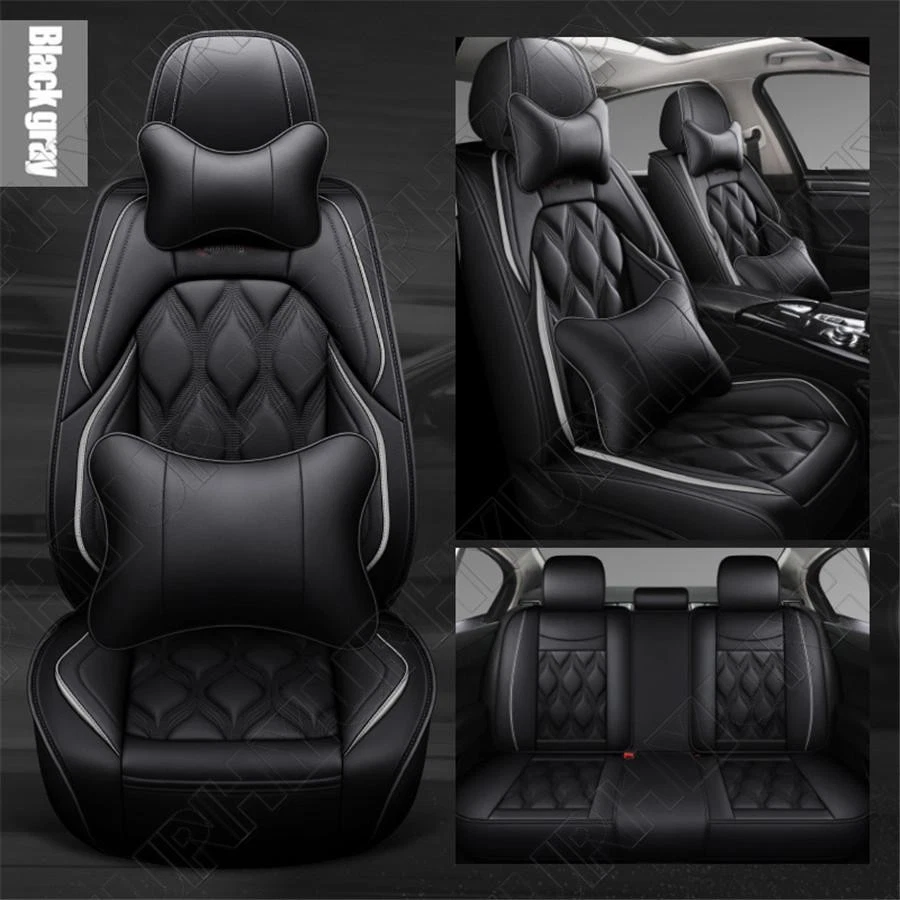 Black Luxury Leaf Shape Wear-resistant PU Leather Universal Car Seat Covers Foto 2 de 4