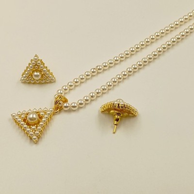 Traditional Pearl Pendant Set 22k Gold Plated Indian Wedding Jweelry Party Wear