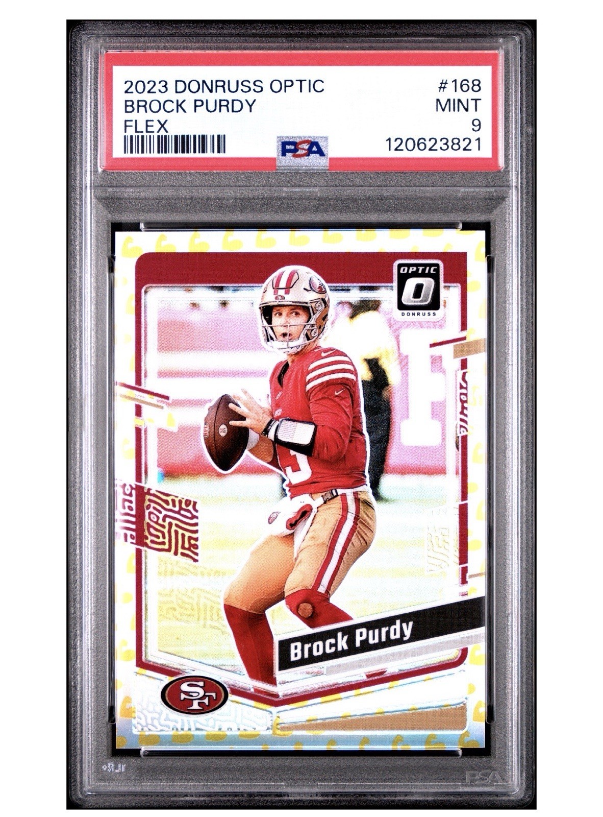 Brock Purdy 2023 Panini Donruss Optic #168 Flex Prizm 148/149 PSA 9 49ers