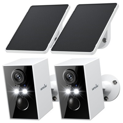 Solar Powered 2K Wireless Outdoor Security Cameras 2 Pack WiFi 6 System 2.4GHz