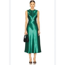 Ulla Johnson Lisbet Green Satin Seam Midi-Dress - Size 8