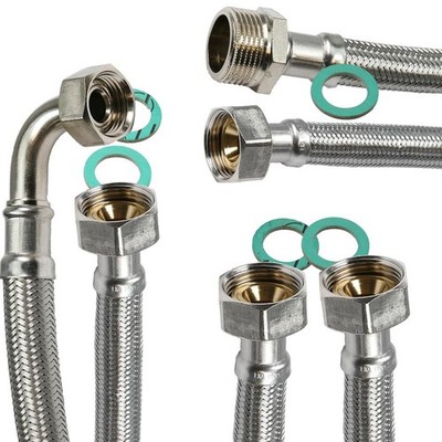 Edelstahl Panzerschlauch Flexschlauch 1/2'' + 3/4'' Sanitär Hauswasserwerk